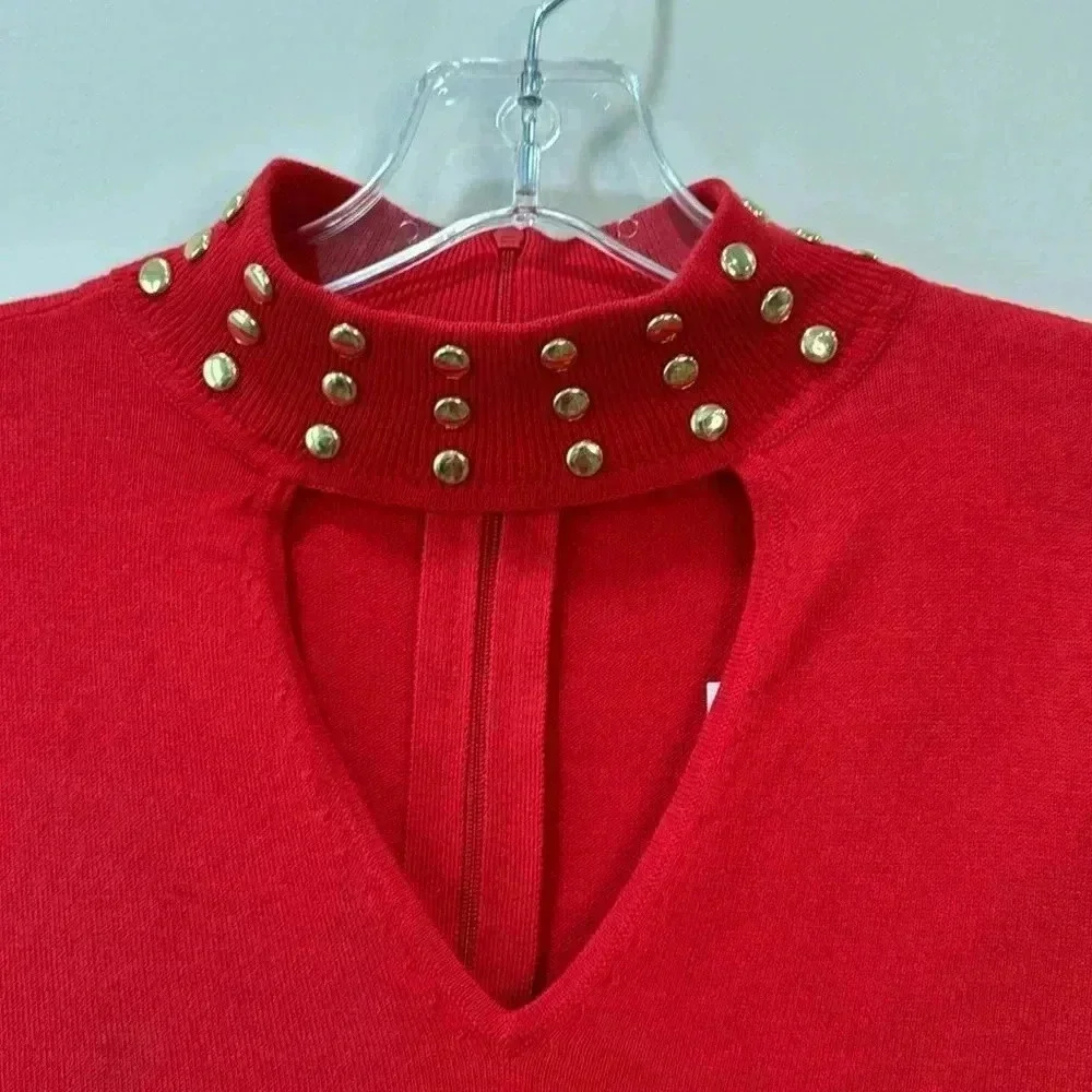 Michael Kors Women’s Red Mock Neck Studded Collar Sweater Size S